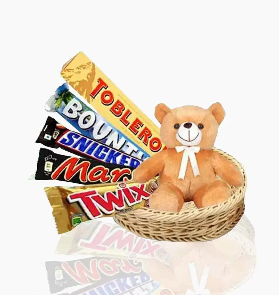 Basket Of Chocolates With Teddy
