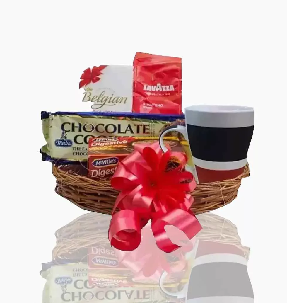 Coffee With Chocolate And Biscuit Combo Basket