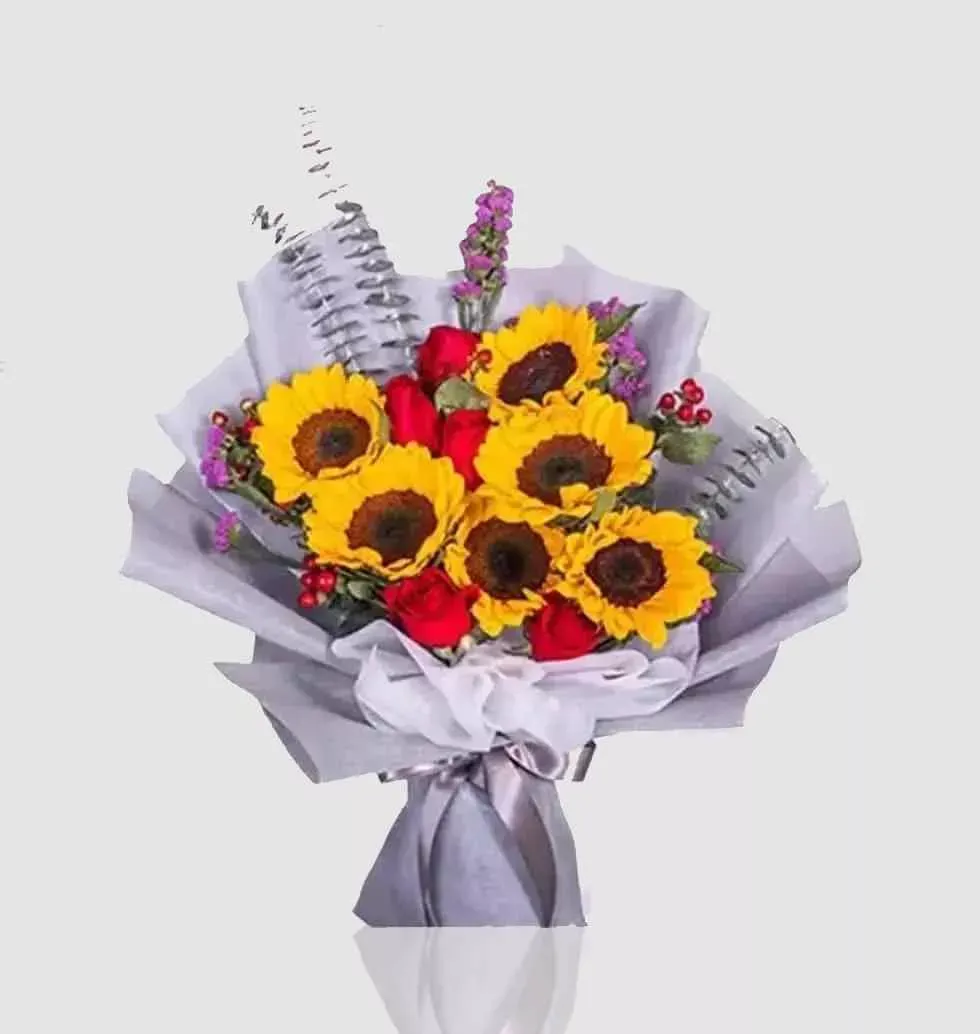 Sunflower And Rose Bouquet