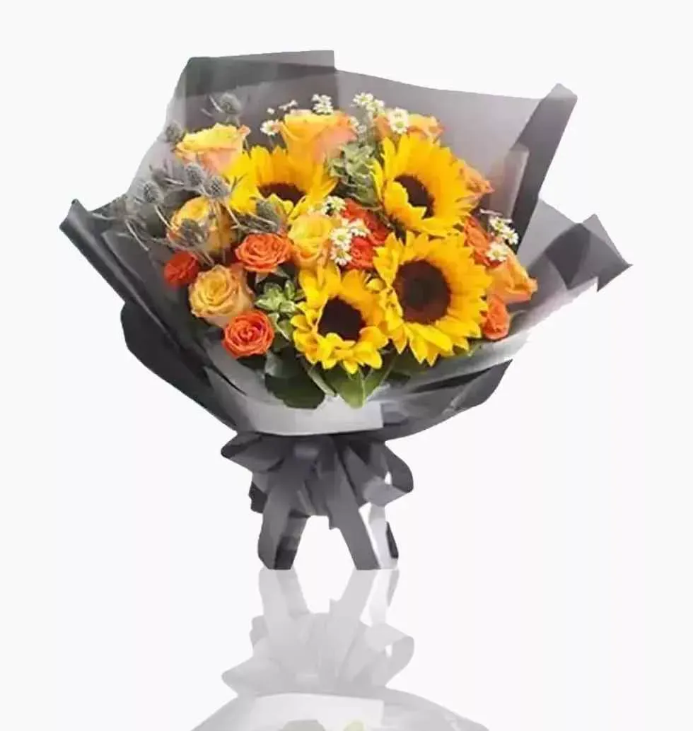 Sunflowers And Roses Bouquet