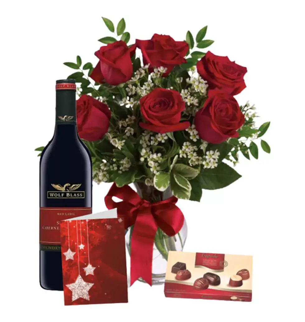Dozen Red Roses With Wine