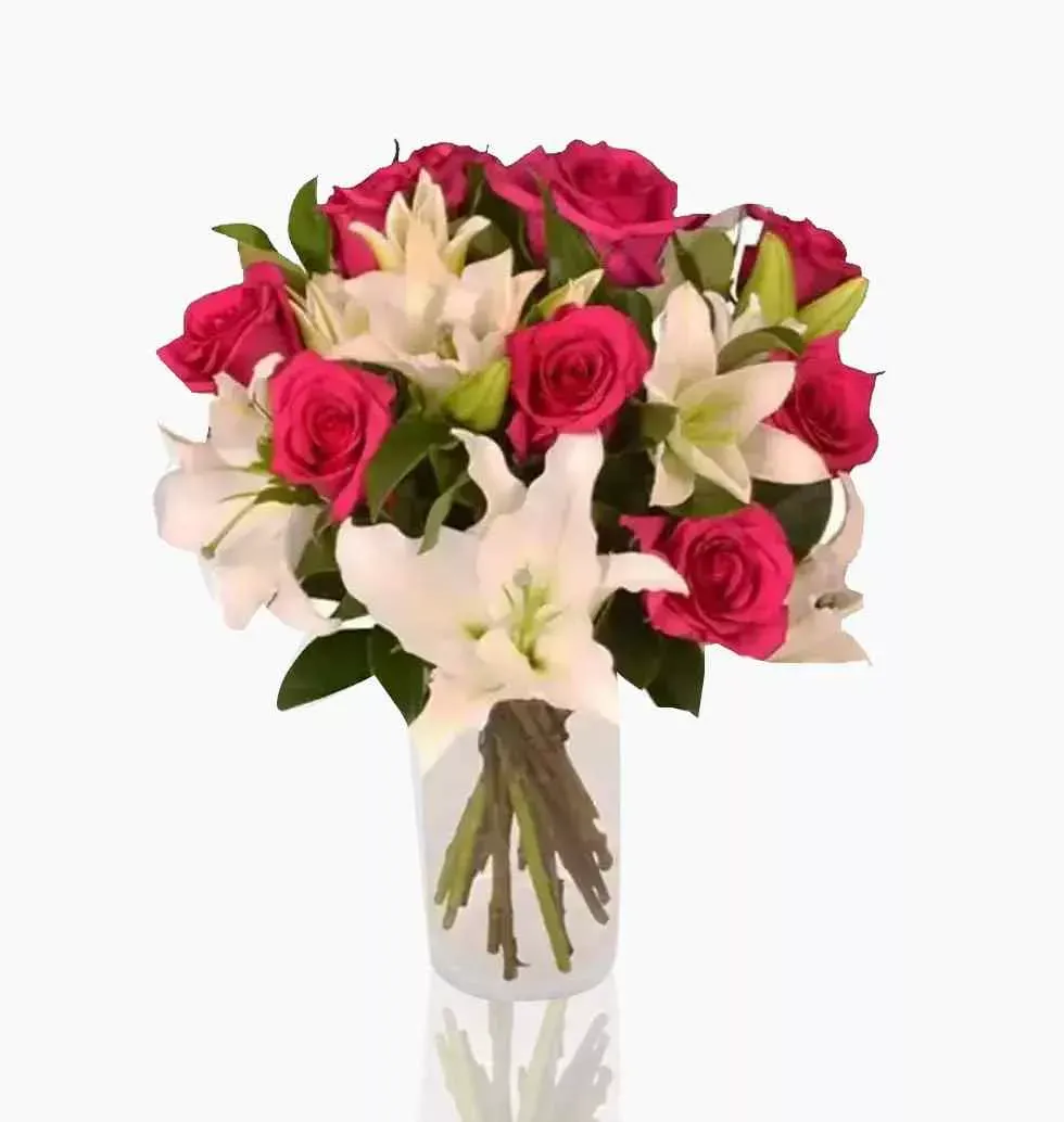 Roses And Lilies In A Vase