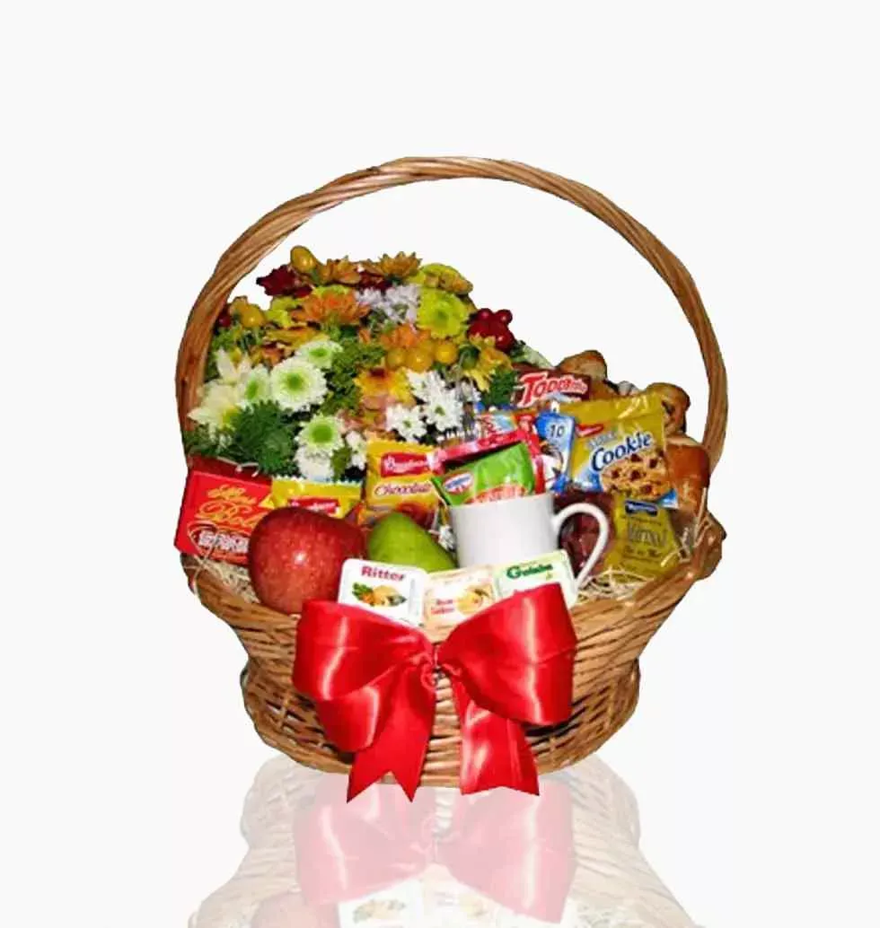 Flowers With Breakfast Gift Basket