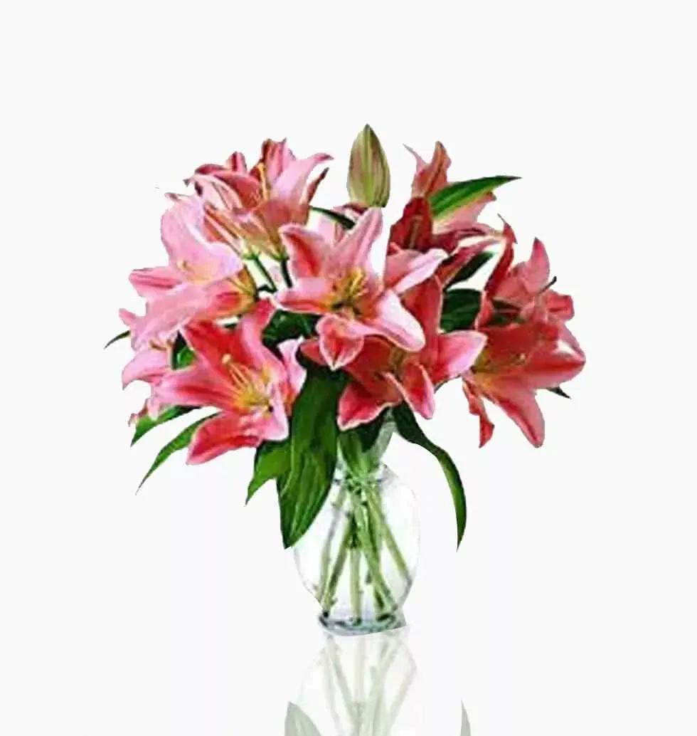 Glass Vase With Pink Lilies