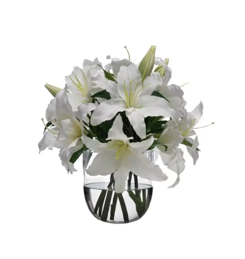 Glass Vase With White Lilies