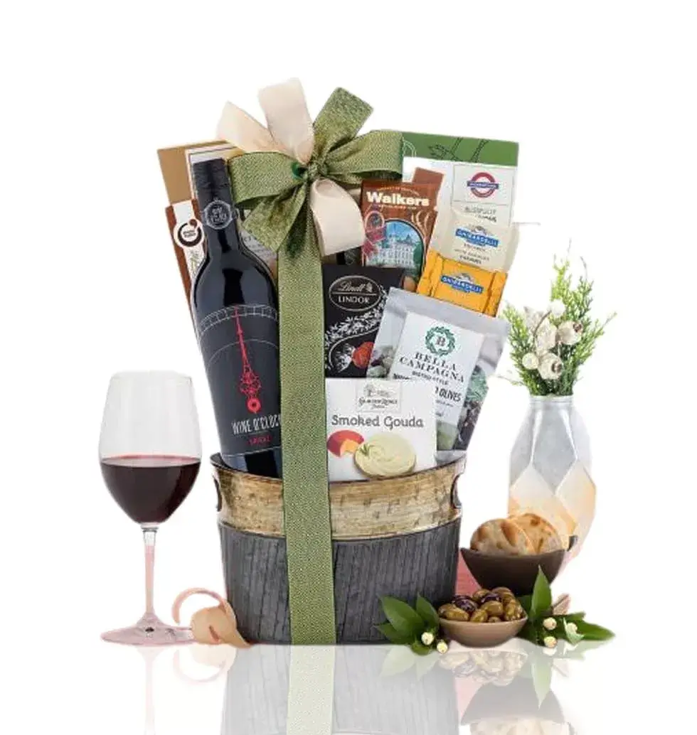 Gourmet Indulgence Basket With Wine