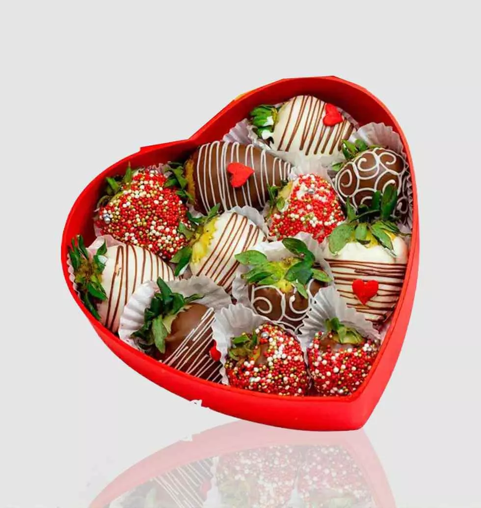 Romantic Strawberries In A Heart Box