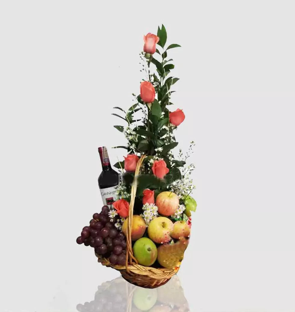 Basket With Fruit And Wine