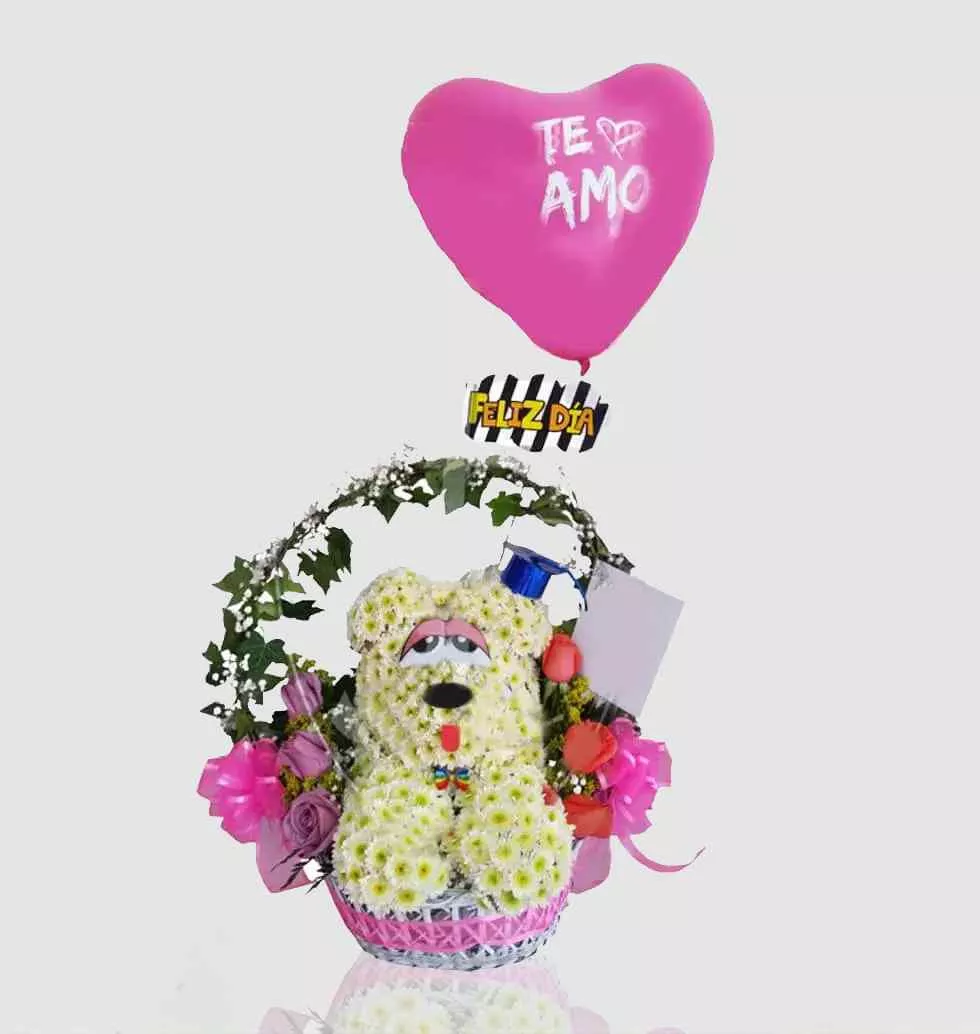 A Basket With A Floral Bear