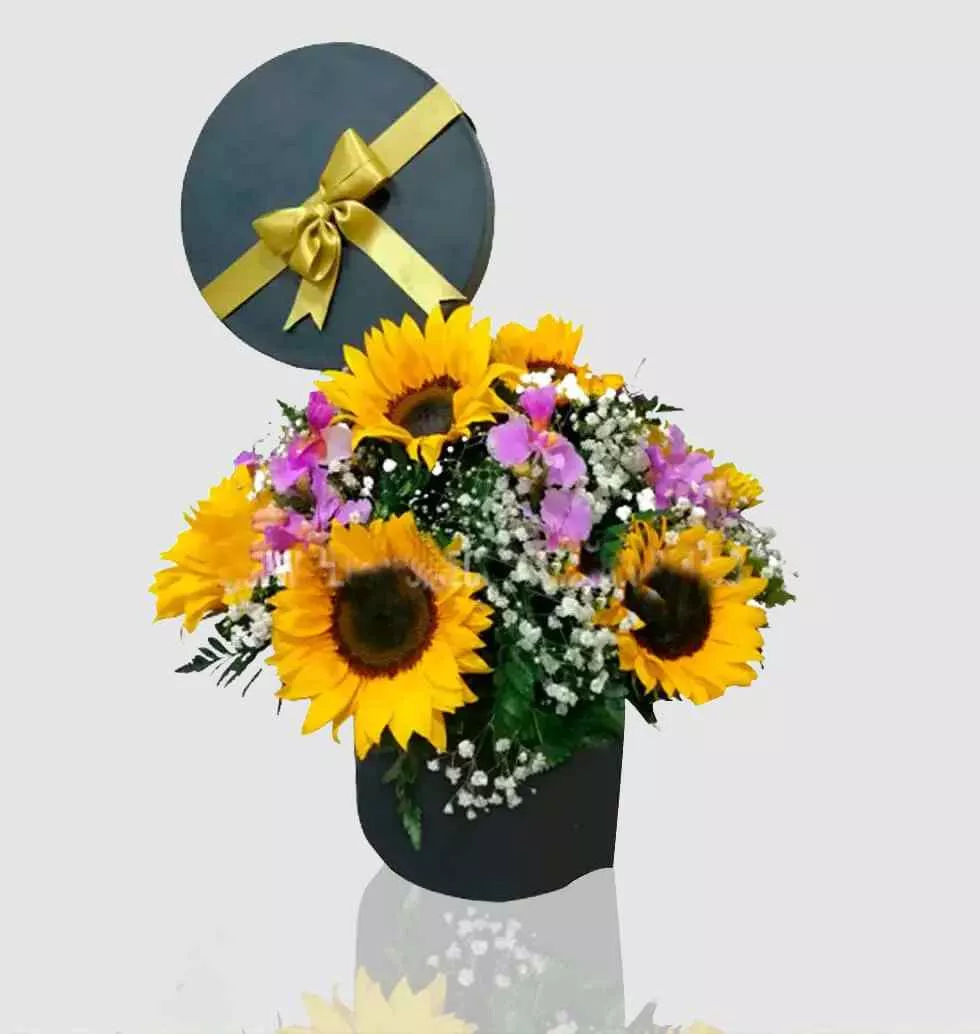 Sunflowers And Orchids Gift Box