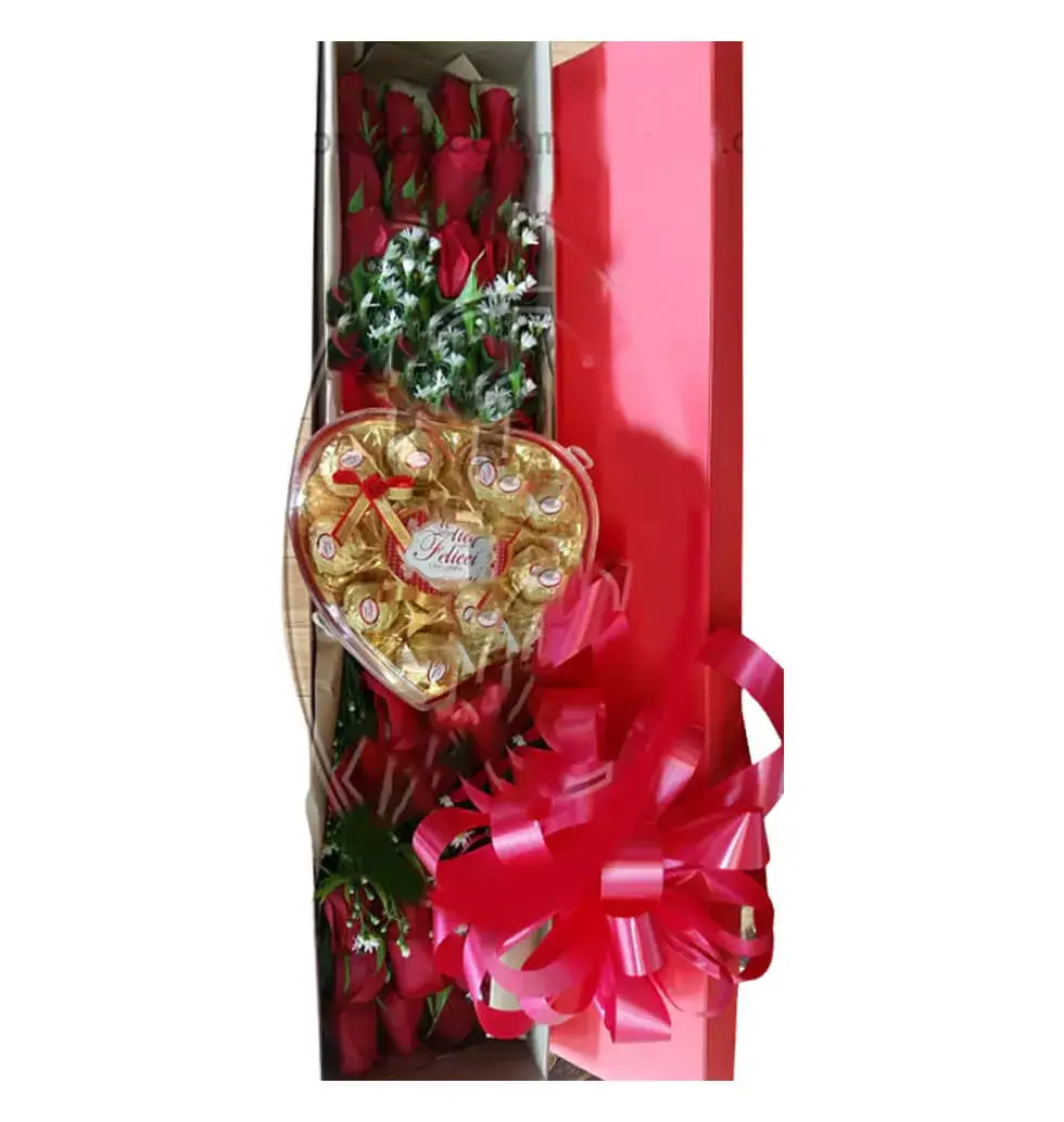 Chocolate Heart In A Box Of Roses