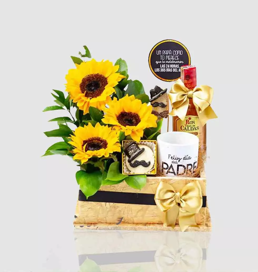 Sunflowers In A Wooden Basket