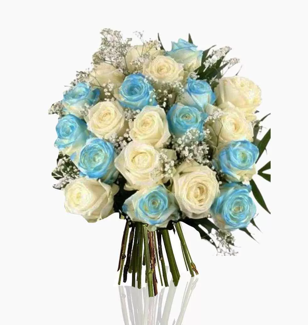 Elegant Blue & White Rose Bouquet