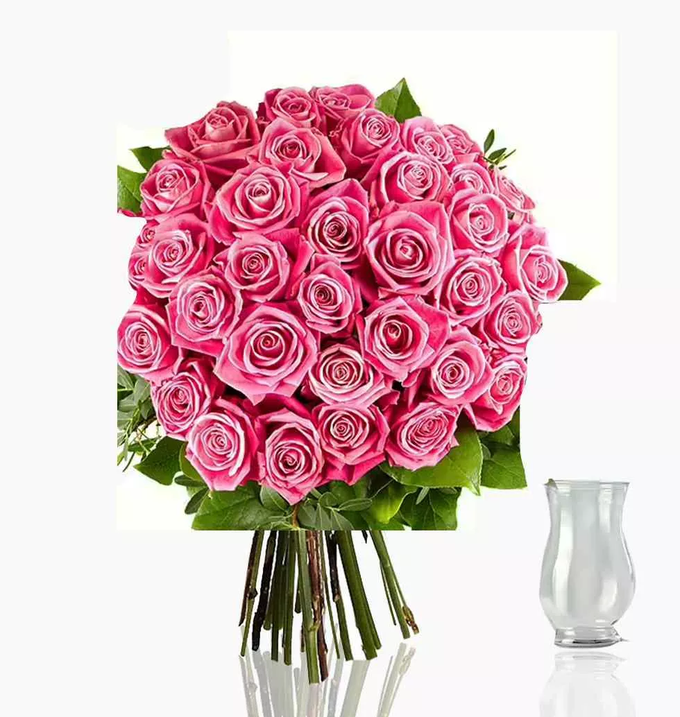 Vase With Pink Roses