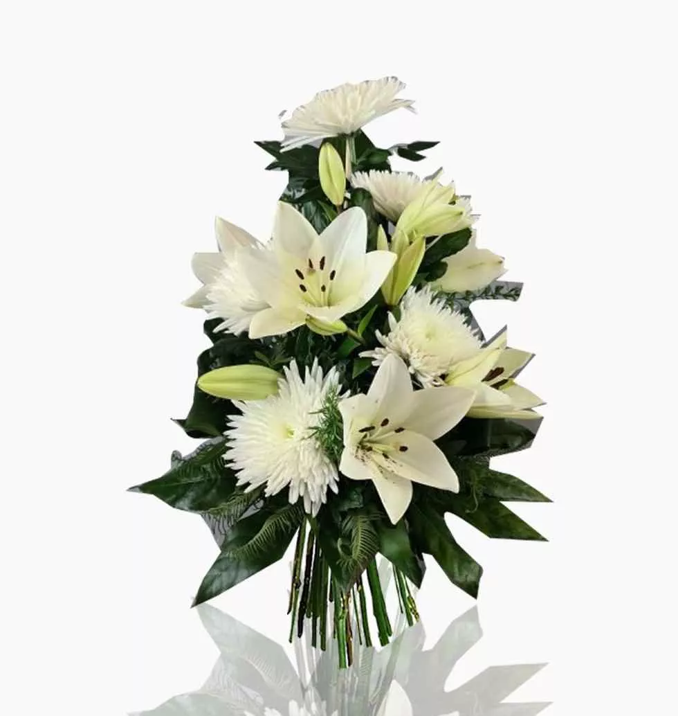 White Chrysanthemum & Lily Bouquet