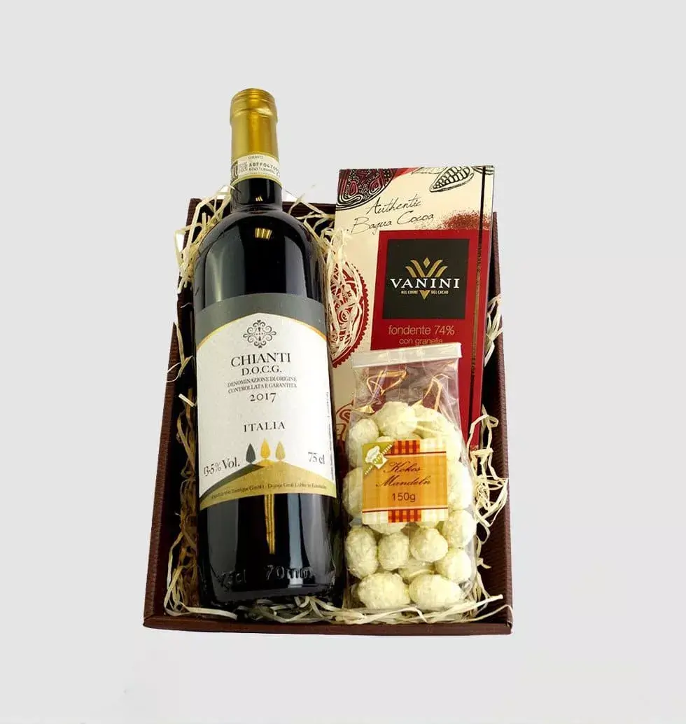 Basket With Wine And Chocolate