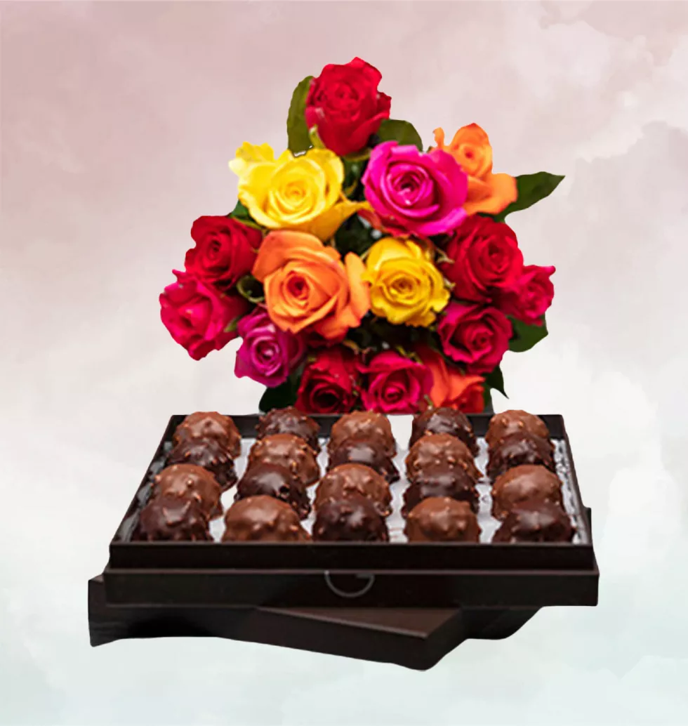 Bouquet With A Box Of Rochers