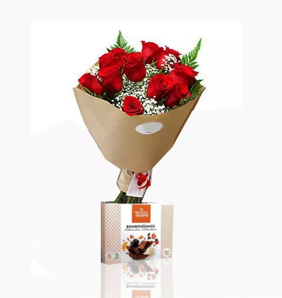 Romantic Red Roses & Chocolate Box