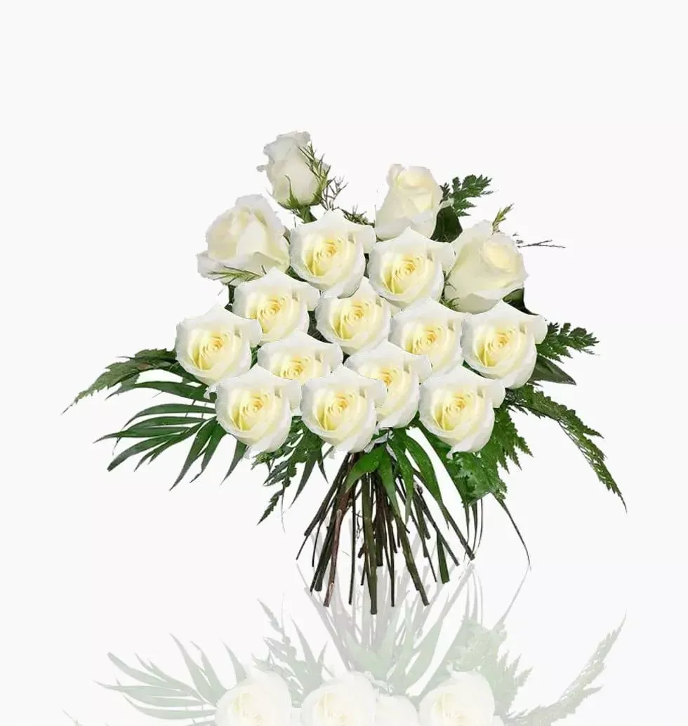 Elegant 15 White Rose Bouquet