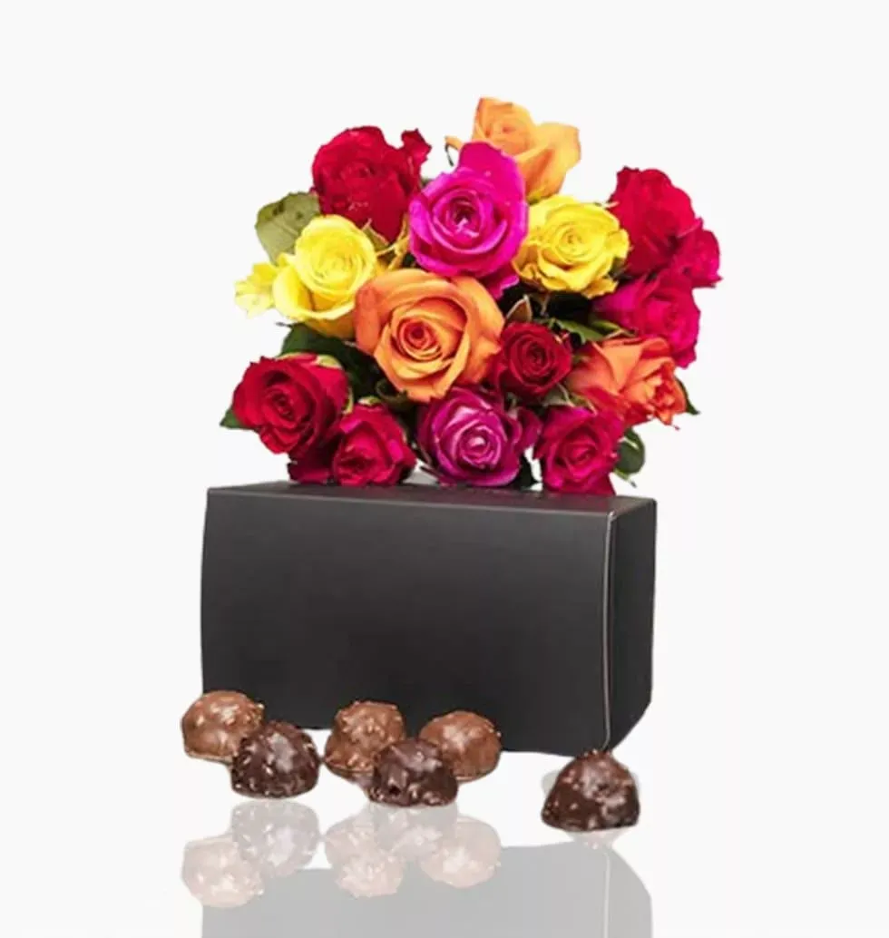 Colorful Roses And Chocolate Delight