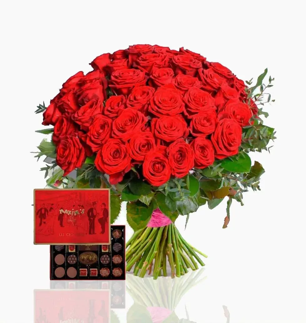 Opulent Red Roses & Gourmet Treats