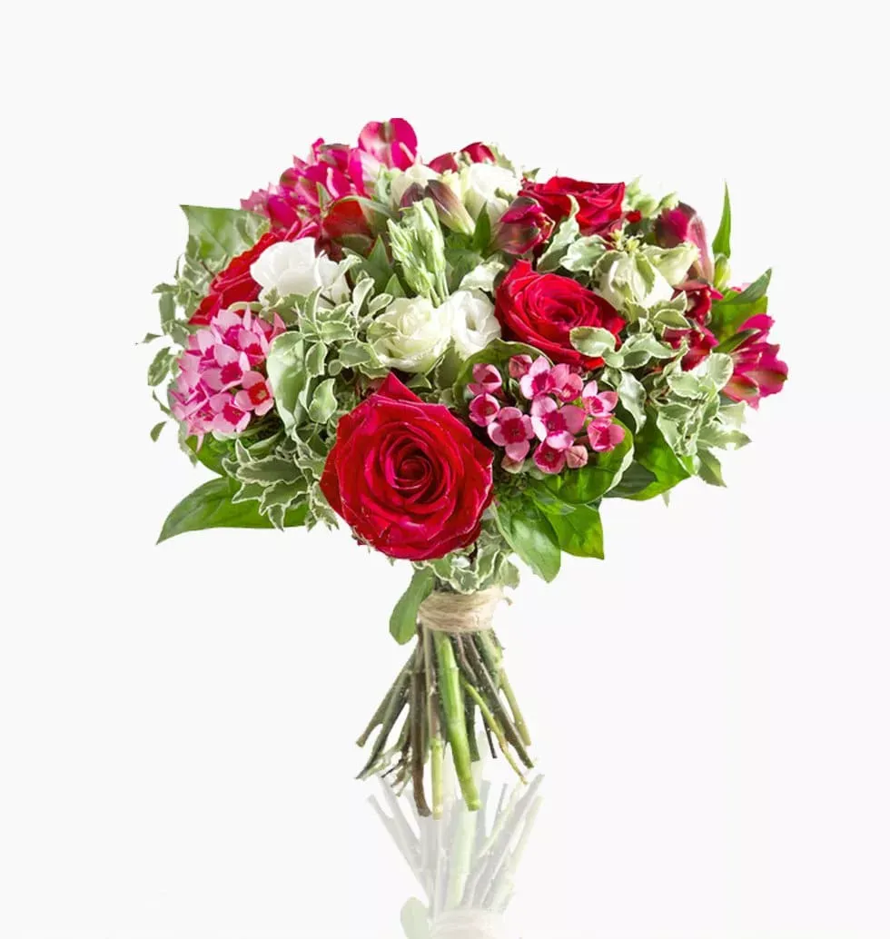 Red Roses And Pink Flowers Bouquet