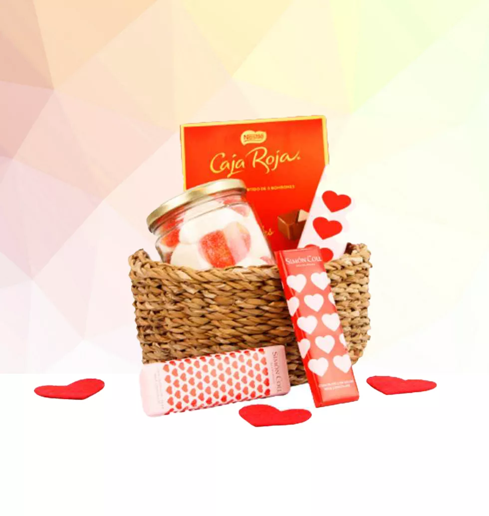 Basket With Valentine'S Day Decorations