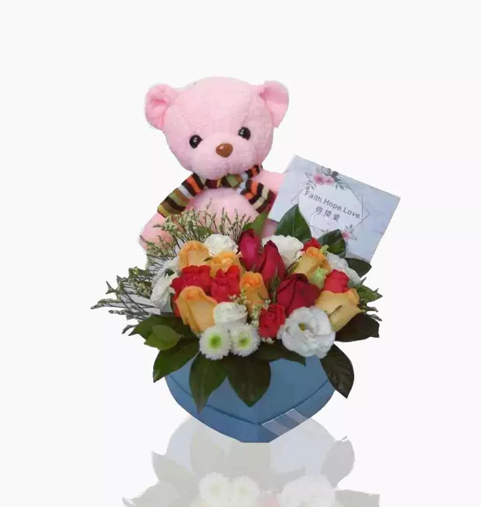 Pink Teddy And Flower Hamper