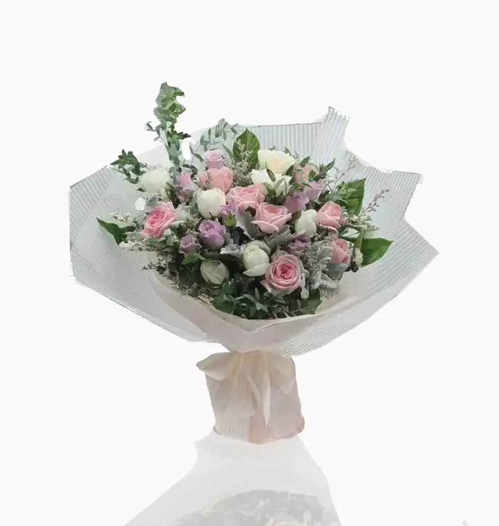 Three Tone Bouquet Of Roses
