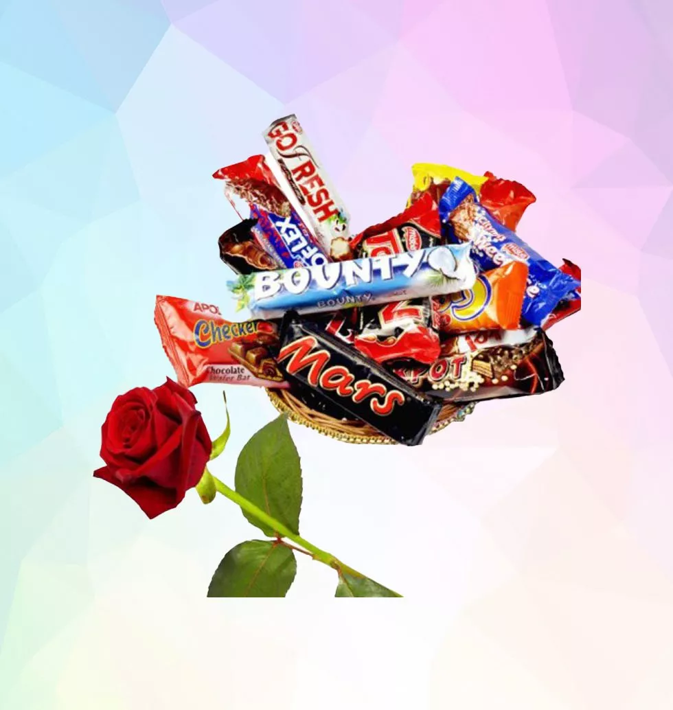 Sweets, Chocolates And Red Rose