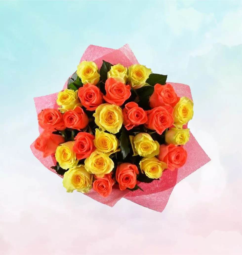 Oranges And Yellow Roses Basket