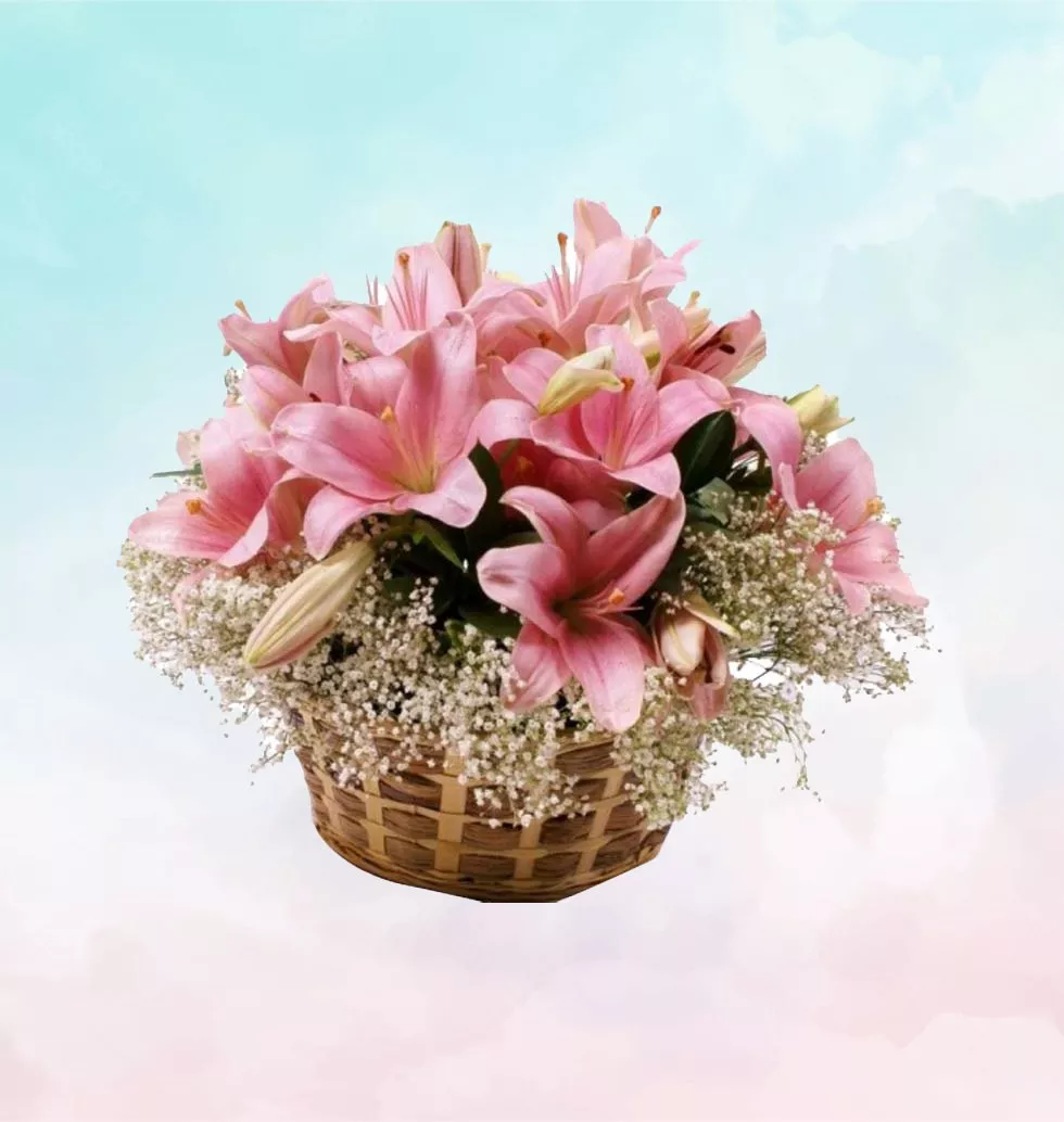 Basket Of Pink Lilies