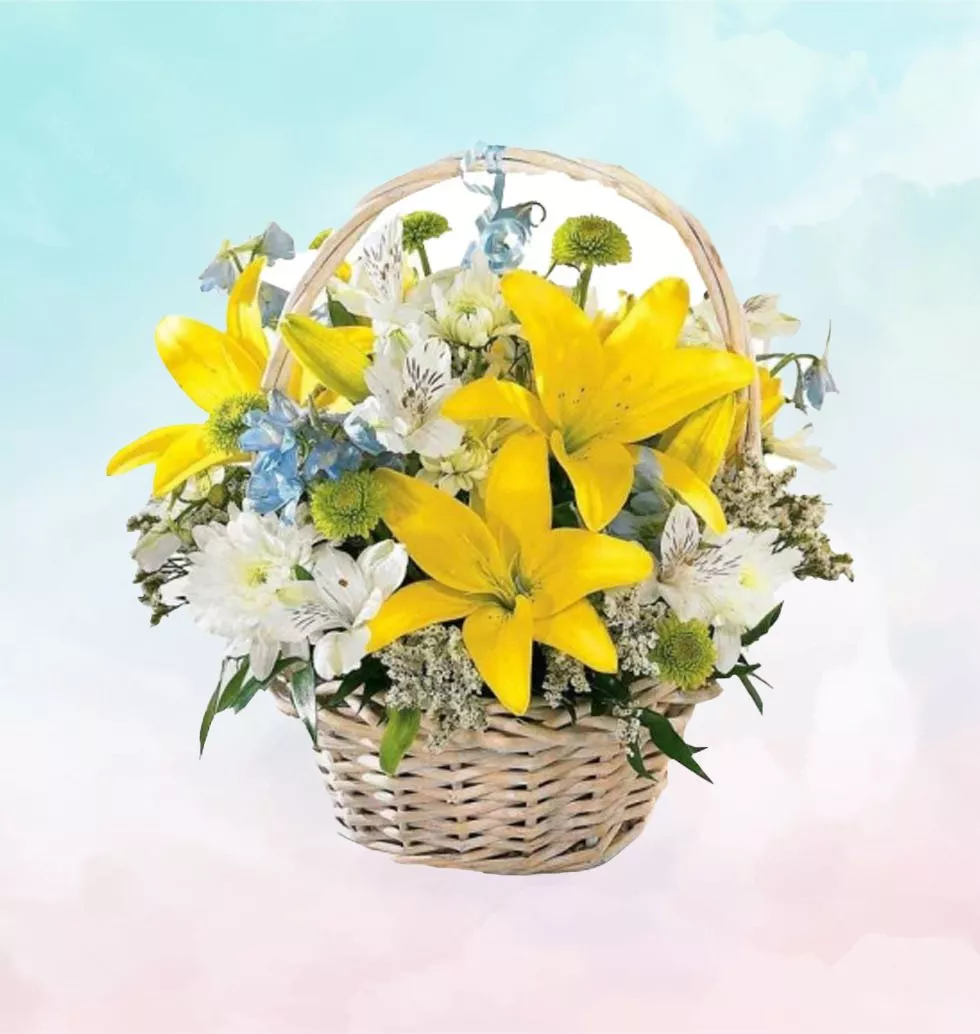 Yellow And Blue Flower Bouquet