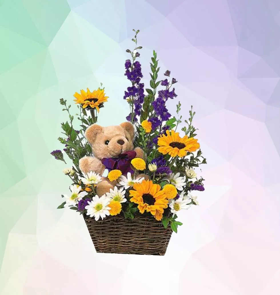 Sunflowers And Plush Teddy
