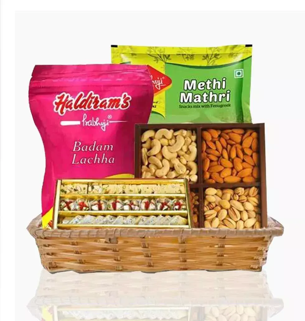 Basket Of Sweets And Dry Fruits