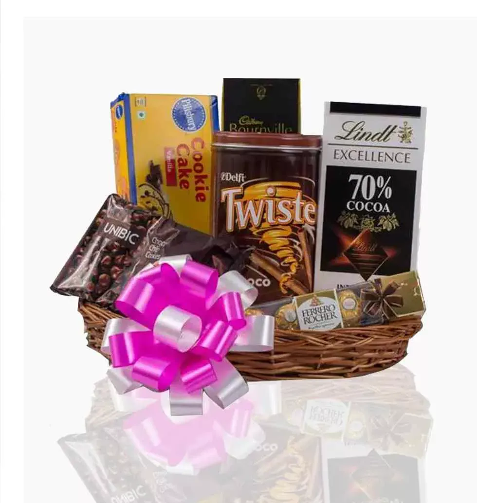 Gift Basket Of Delicious Chocolate.