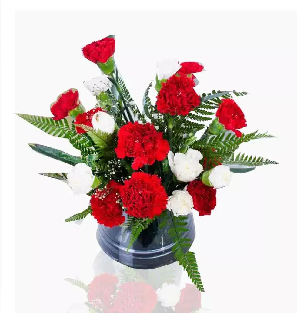 Floral Vase With Red Carnations