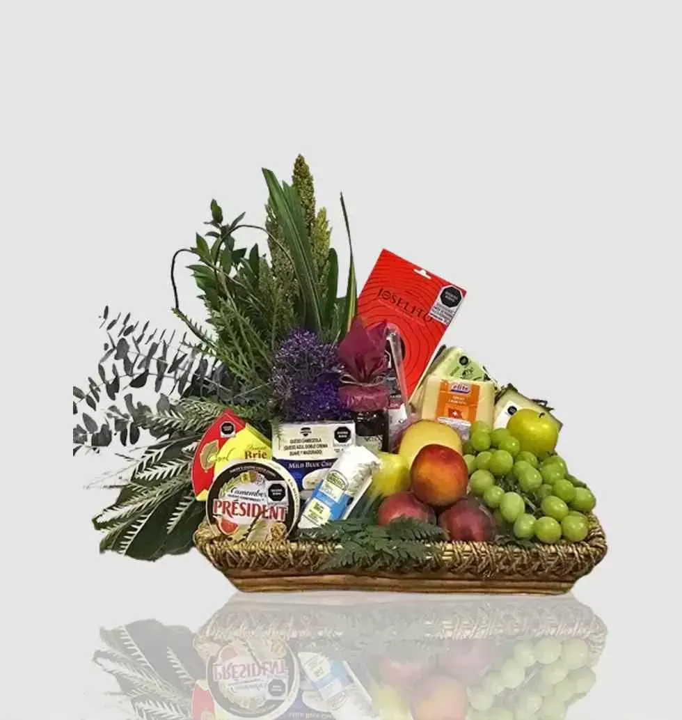 Artisanal Cheese and Fruit Delight Gift Basket
