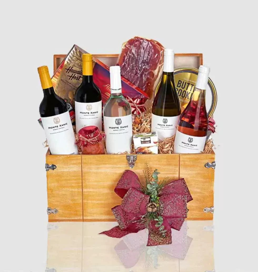 Fresh Harvest Deluxe Wine and Gourmet Gift Basket
