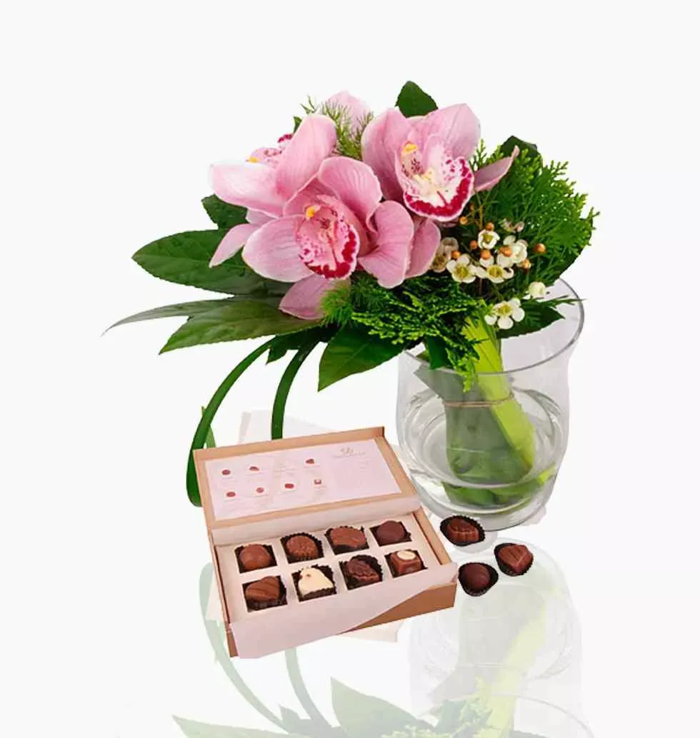 Flowers with chocolates box