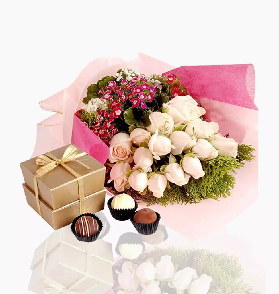 Flower Bouquet and Chocolate Pralines
