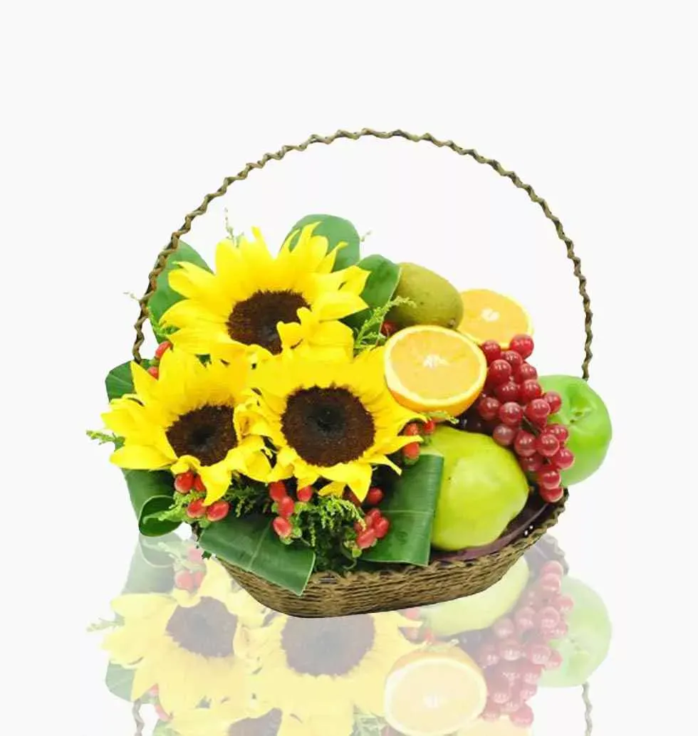 A Basket Of Flowers & Fruits