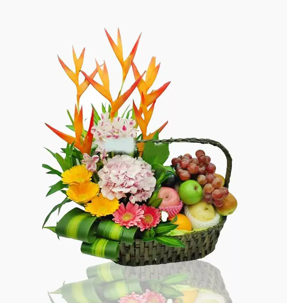 Fruit & Flower-Filled Gift Basket