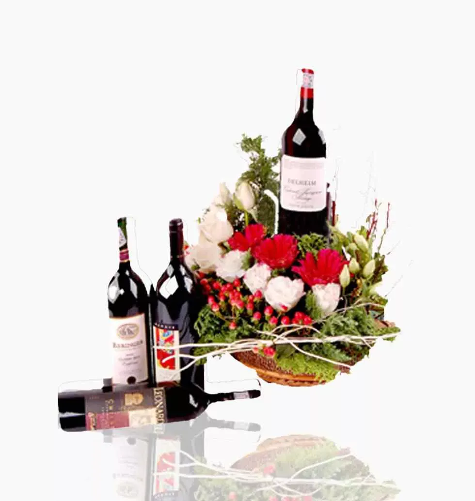 Wine & Flowers Basket