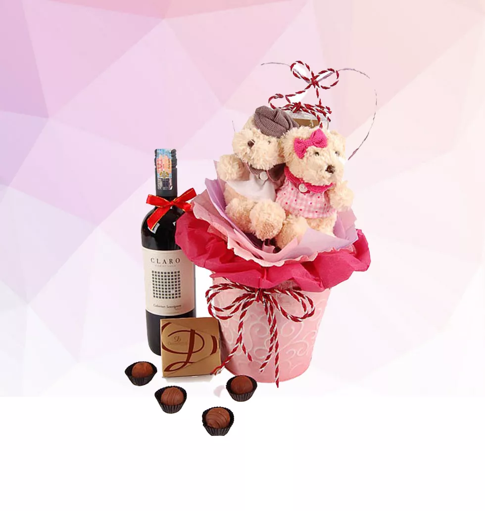 Gift Box With Wine And Chocolate