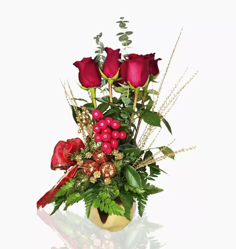 Red Roses With Golden Base