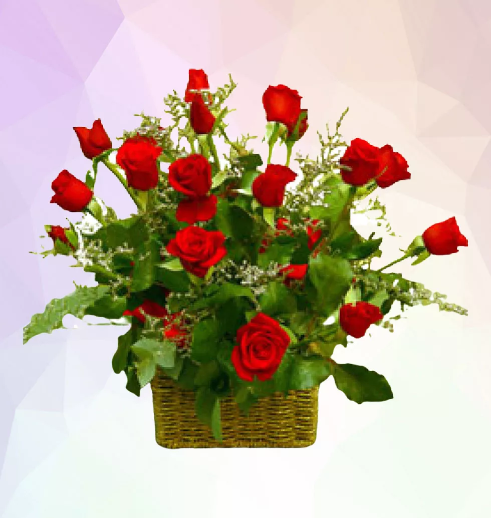 Basket Dozen Red Roses