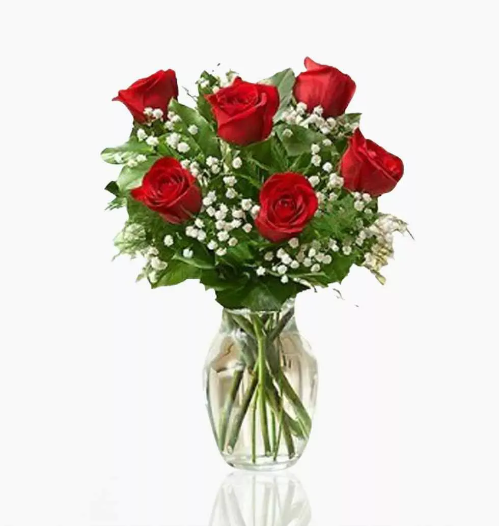 Vase With 6 Red Roses