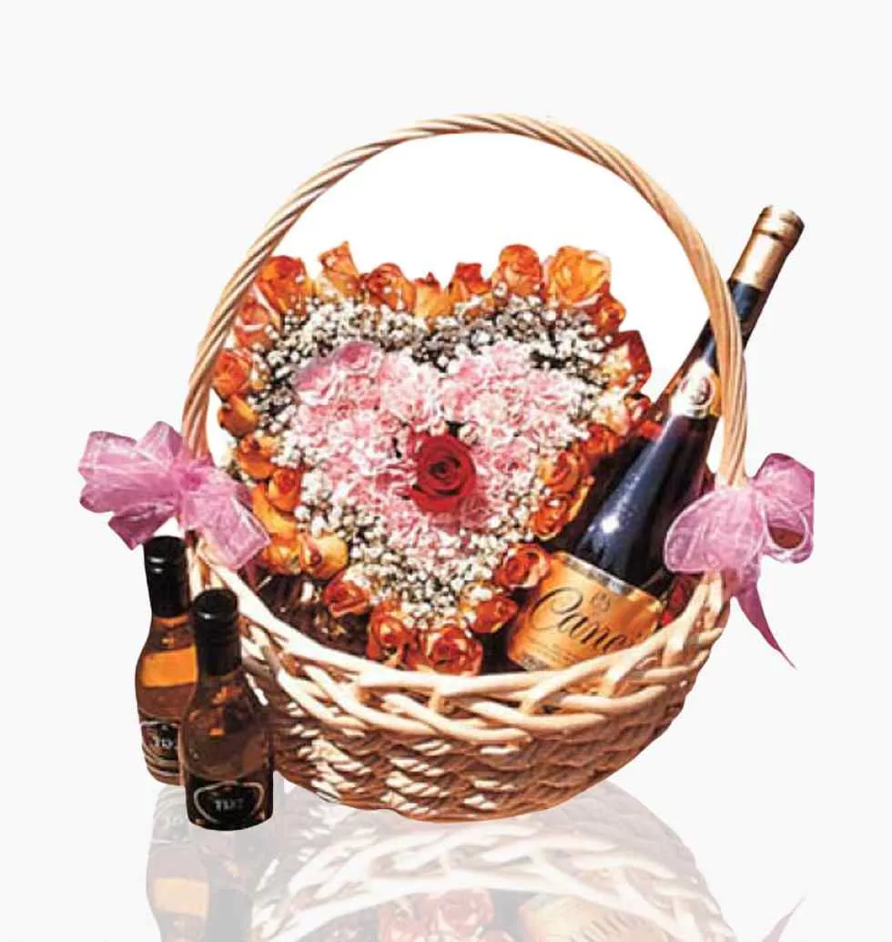 Flowers Basket With Grape Juice