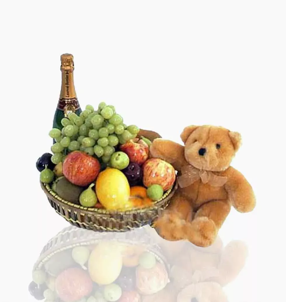 1 Grape Juice And A Teddy Bear With Fresh Fruits